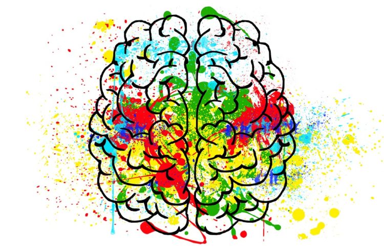 graphic of a brain with watercolor behind it